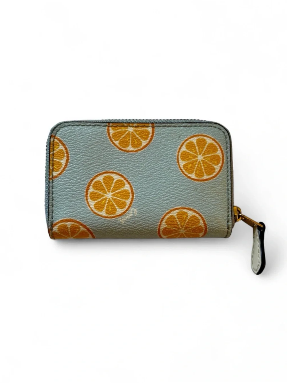 Coach Women's Light Blue Orange Slice Print Zip Card Case/Wallet